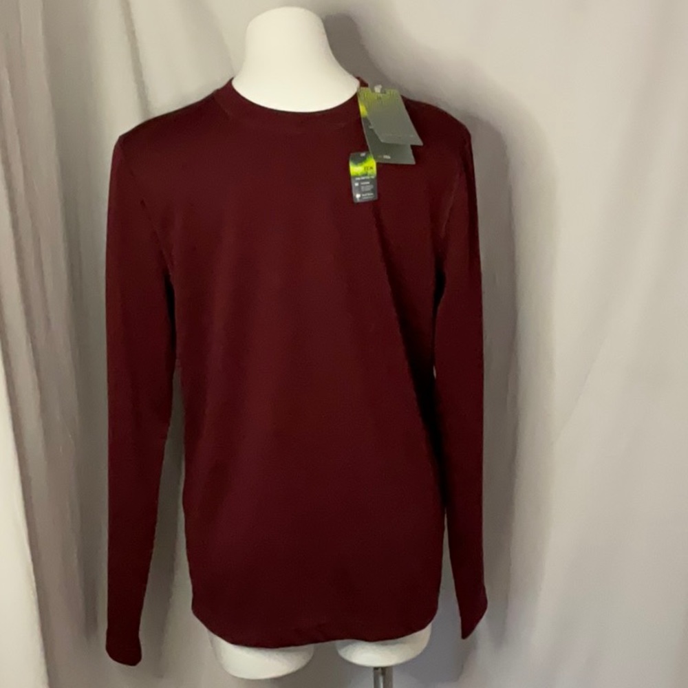 TEK GEAR DRYTEK TEE top Men’s size S burgundy long sleeves wicking Long Johns